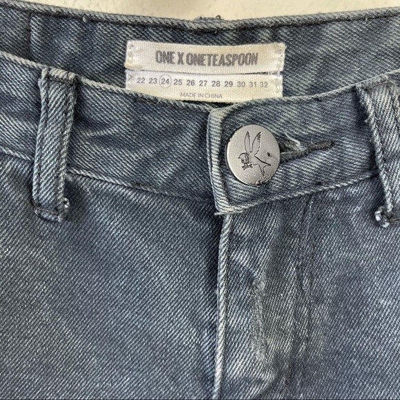 One Teaspoon Trashed Freebirds Jeans Fox Black Ripped Low Rise Distressed Y2K 24 - Picture 14 of 16